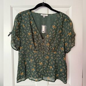 Madewell Silk Evie Tie-Sleeve Top in Fresh Sprigs